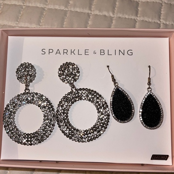NIB- Sparkle & Bling Faux 2pr of Lab Created Stone Earrings - Picture 1 of 6